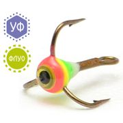 Тройник/Mustad/,  N10, флуо/зеленый/желтый/красный с 3D глазком, 10шт