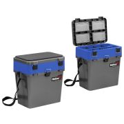 Ящик/Helios/ д/зимней рыбалки, c полкой, 19л, без карманов, 320/390х260х400мм, пластик серый/синий